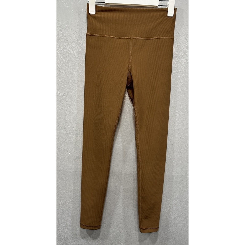 Athleta Elation Rib Tight Legging Womens Small Brown Inside Pocket Waist Support